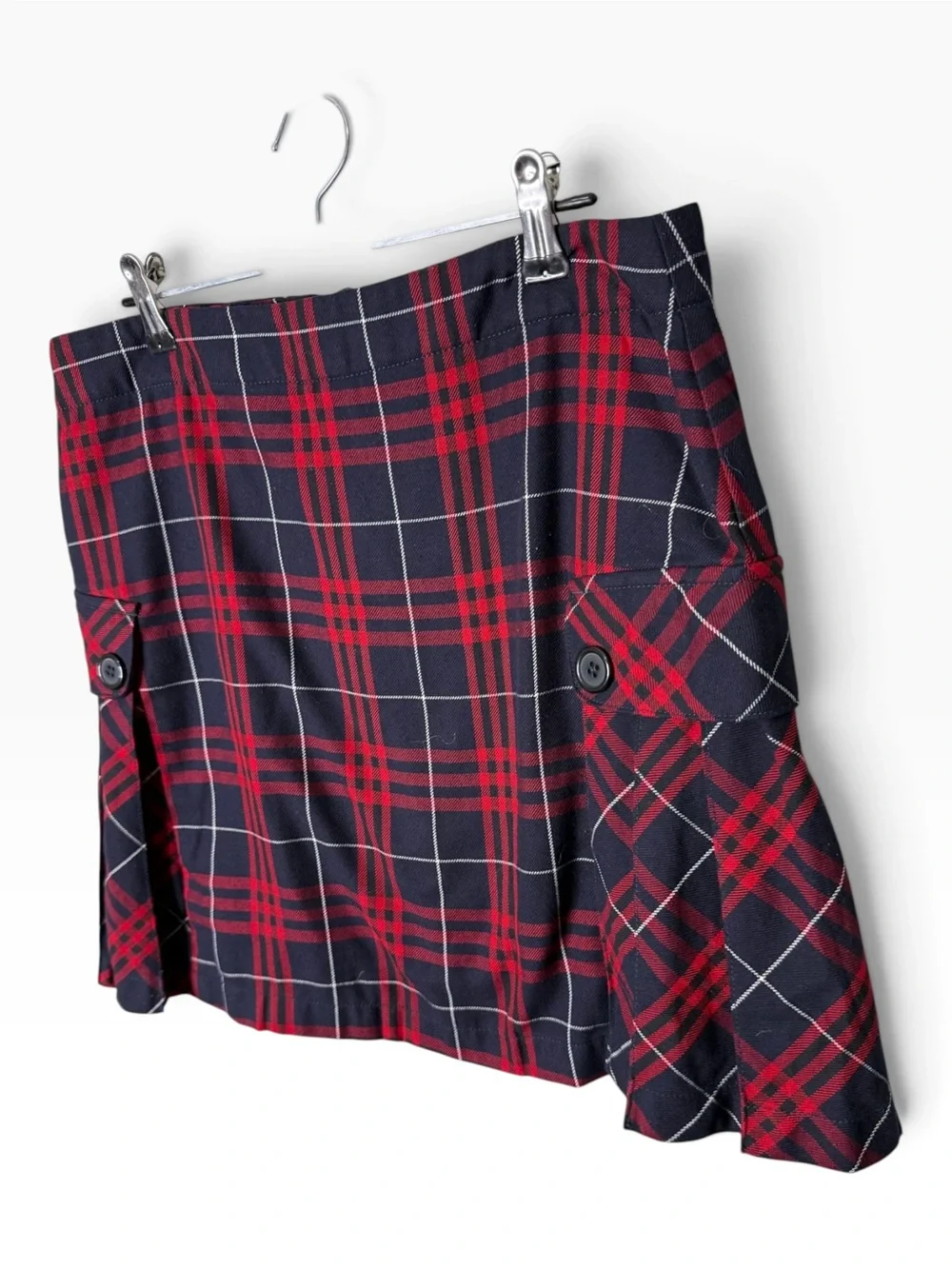 Lands' End Red Black Plaid Size 6 Pleated Cargo Skirt